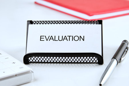 EVALUATION word. Learning, improvement, planning and development business concept.の写真素材