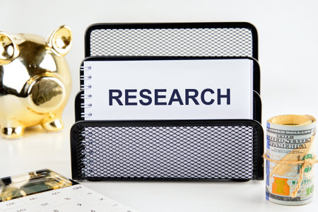 Concept word RESEARCH. Data mining, artificial intelligence, machine learning, business analytics...