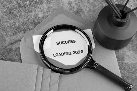 An envelope with a paper rests under a magnifying glass, the lens showing the words Success Loading...