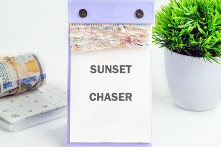 Bright and inviting, this notebook titled Sunset Chaser rests atop a desk. It features stunning...