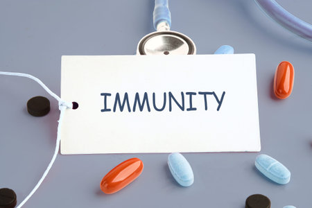 A white tag with the word Immunity rests on a gray background.の写真素材