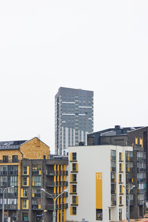 Cityscape of the New Borovaya district in Minsk, Belarus.のeditorial素材