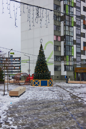 Christmas tree on the street in Minskのeditorial素材
