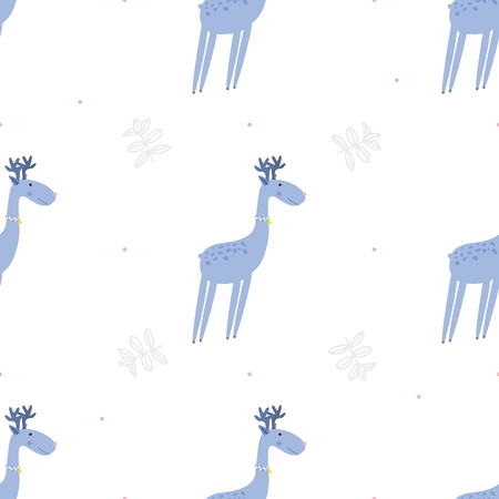 Seamless pattern deers with plants, stock vector illustrationのイラスト素材