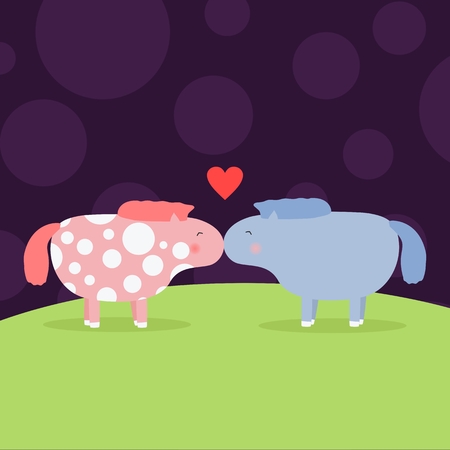 Cute ponys, valentines love greeting card, stock vector illustrationのイラスト素材