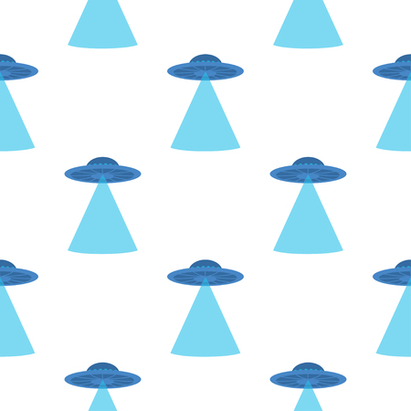 Abstract futuristic print with flying saucers, rays of light.のイラスト素材