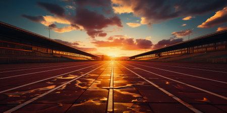 Athletics race track at sunset. 3D Renderingの素材
