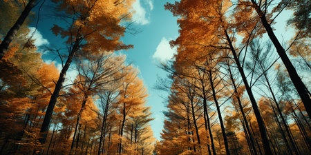 a tree in the forest, with a blue sky backgroundの素材