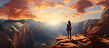 Hiking in Zion National Park in Utah, United States of Americaの素材