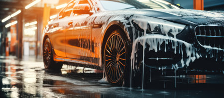 Car washing series : Washing a car in a car wash stationの素材