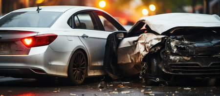Car crash on the road at night. Car accident on the roadの素材