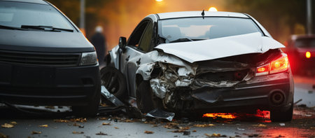 Car accident on the road at night. Car crash on the roadの素材