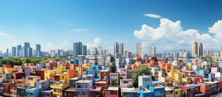 panoramic view of shanghai cityscape with blue skyの素材