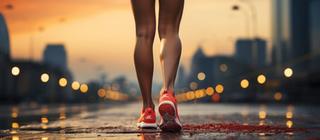 Runner athlete running on city road. woman fitness jogging workout wellness concept.の素材