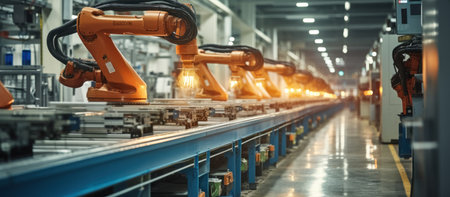 Automated production line in a factory. Industrial background. Industrial conceptの素材