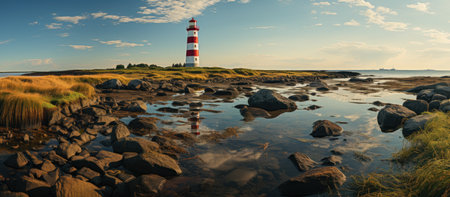 Panorama of Lighthouse on the coast of the Baltic Sea.の素材
