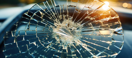Broken windshield of a car close-up. Broken windshield.の素材