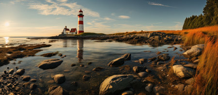 Panoramic view of the lighthouse at sunset. Long exposure.の素材
