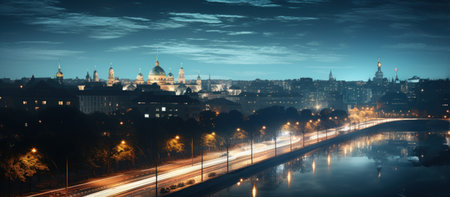 Night panorama of the city of St. Petersburg, Russia.の素材