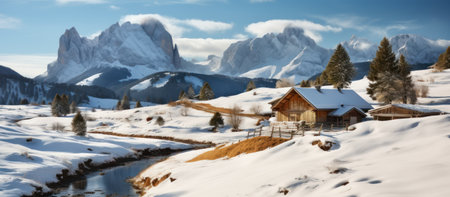 panoramic view of the Dolomites in winter, Italyの素材