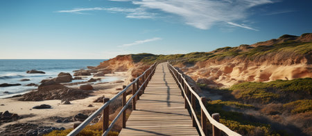 Wooden walkway leading to the beach in Algarve, Portugalの素材