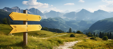 Signpost in the Dolomites, Italy. Travel and tourism conceptの素材