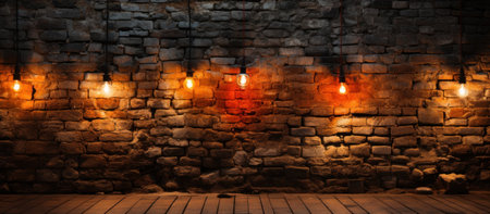 Vintage lights on stone wall background with copy space for text.の素材