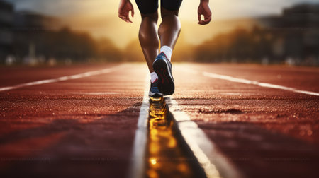 Runner athlete running on racetrack. Sport and fitness concept.の素材