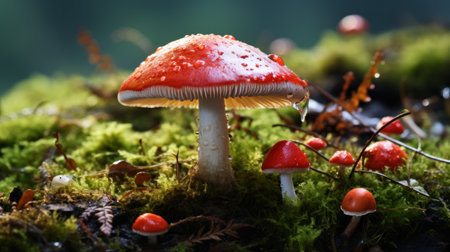 Fly agaric (Amanita muscaria) in mossの素材