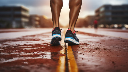 Runner athlete running on city road. woman fitness jogging workout wellness concept.の素材