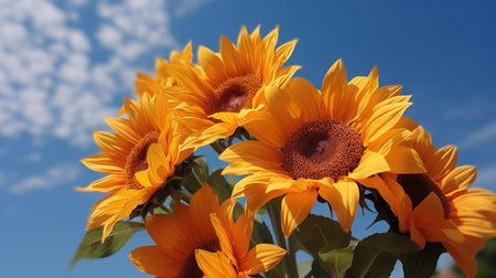 Sunflowers on a background of the blue sky and clouds.の素材