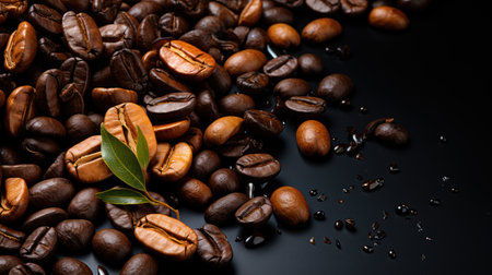 Coffee beans on black background with copy space for text.の素材