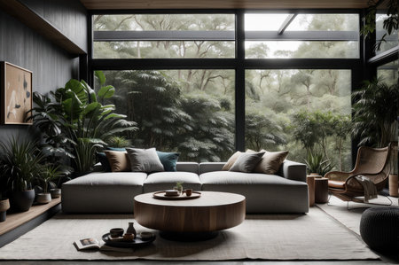 Interior of modern living room, living room with sofa and coffee tableの素材