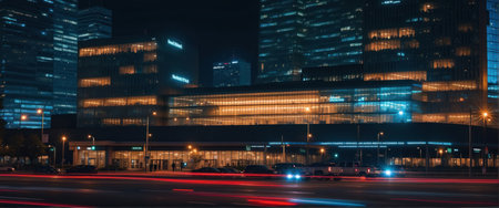 Shanghai Lujiazui Finance and Trade Zone light trail of the modern city nightの素材