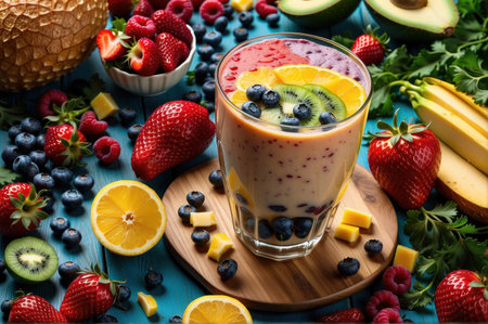 Smoothie with blueberries, strawberries, oranges and banana.の素材