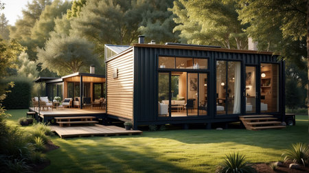 3d rendering of a modern chalet in the garden.の素材