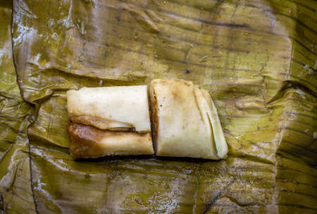 Nicaraguan stuffed tamale with copy space, Nicaraguan food stuffed tamaleの写真素材