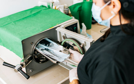 A dentist sterilizing his tools, Dentist with a dental sterilizer, A dentist with a dental...
