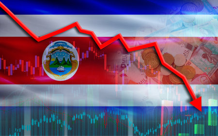 Financial fall of Costa Rica economy on chart. Costa Rica financial crisis on economic graphの写真素材