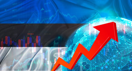 Global financial growth with Estonia flag. Financial growth with Estonia flag on economic backgroundの写真素材