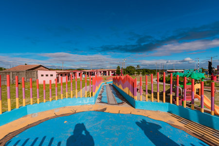 View of a local park at sunsetの写真素材