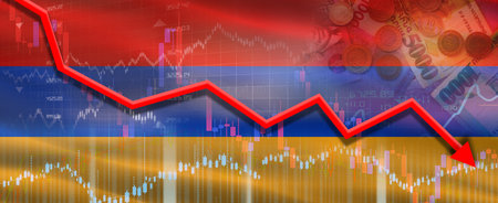 Armenia financial crisis on economic graph. Financial fall of Armenia on economy marketの写真素材