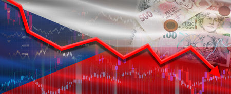 Czech financial crisis on economic graph. Financial fall of Czech Republic on economy marketの写真素材