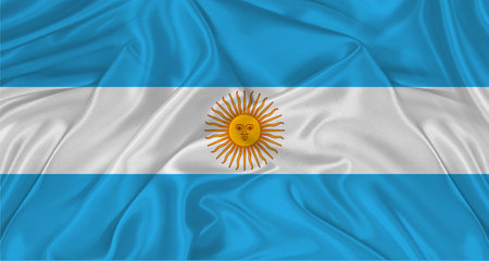 Flag of Argentina with cloth texture. Close up of Argentina flag wavingの写真素材
