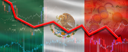 Mexico financial crisis on economic graph. Financial fall of Mexico on economy marketの写真素材