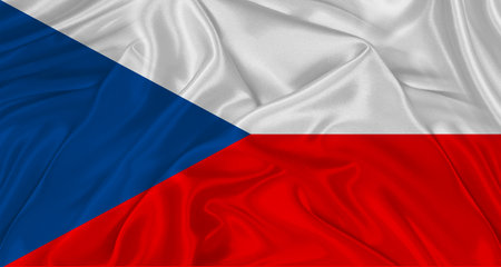Flag of Czech Republic with cloth texture. Close up of Czech Republic flag wavingの写真素材