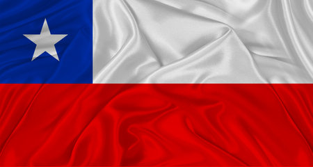 Flag of Chile with cloth texture. Close up of Chile flag wavingの写真素材