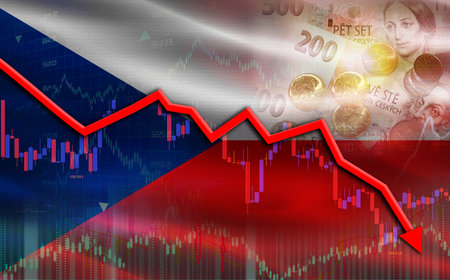 Bosnia financial fall on economy market. Bosnia financial crisis on economic graphの写真素材