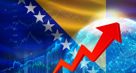 Global financial growth with Bosnia flag. Financial growth with Bosnia flag on economic backgroundの写真素材