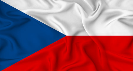 Realistic Czech Republic flag waving. Close up of flag of Czech Republic with cloth textureの写真素材